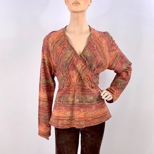Woolrich Multi-Color Long Sleeve Cross-over Top XL